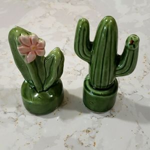 Vintage green cactus salt and pepper shakers
